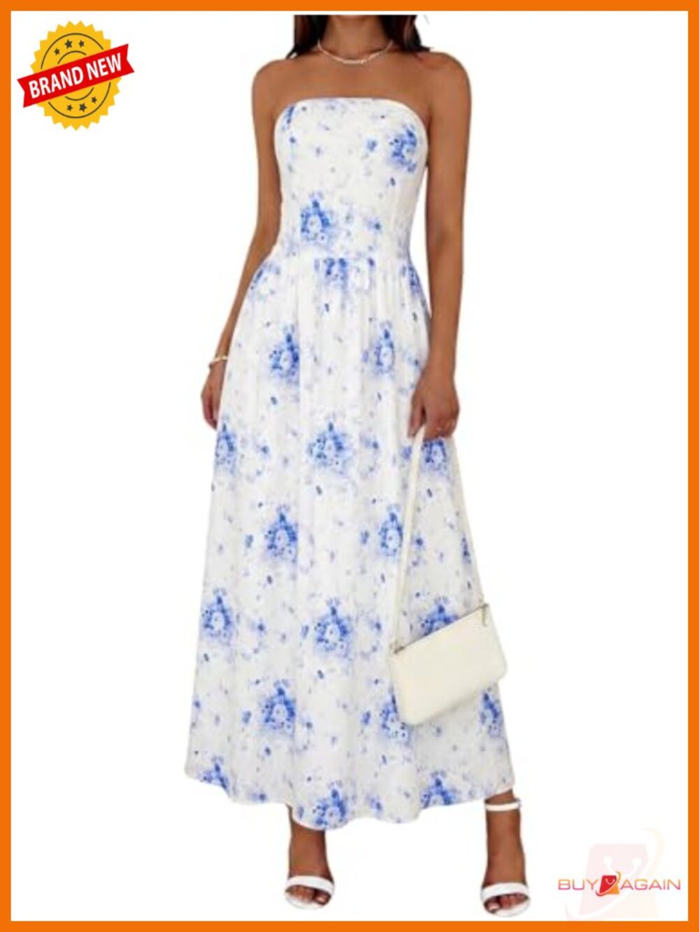 Womens Strapless Maxi Dress Smocked A-Line Tube Dress Summer Beach